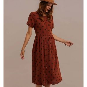 Petallush Red Short Sleeve Midi Polka Dot Dress Medium